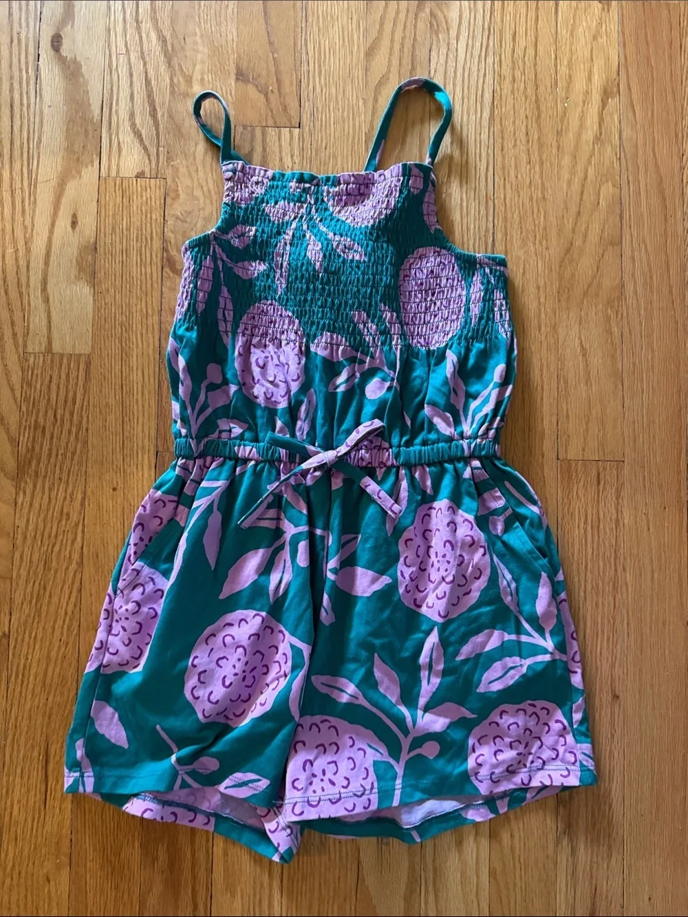 Tea Collection sz 10 Kids Teal & Lilac Floral Romper like new great condition